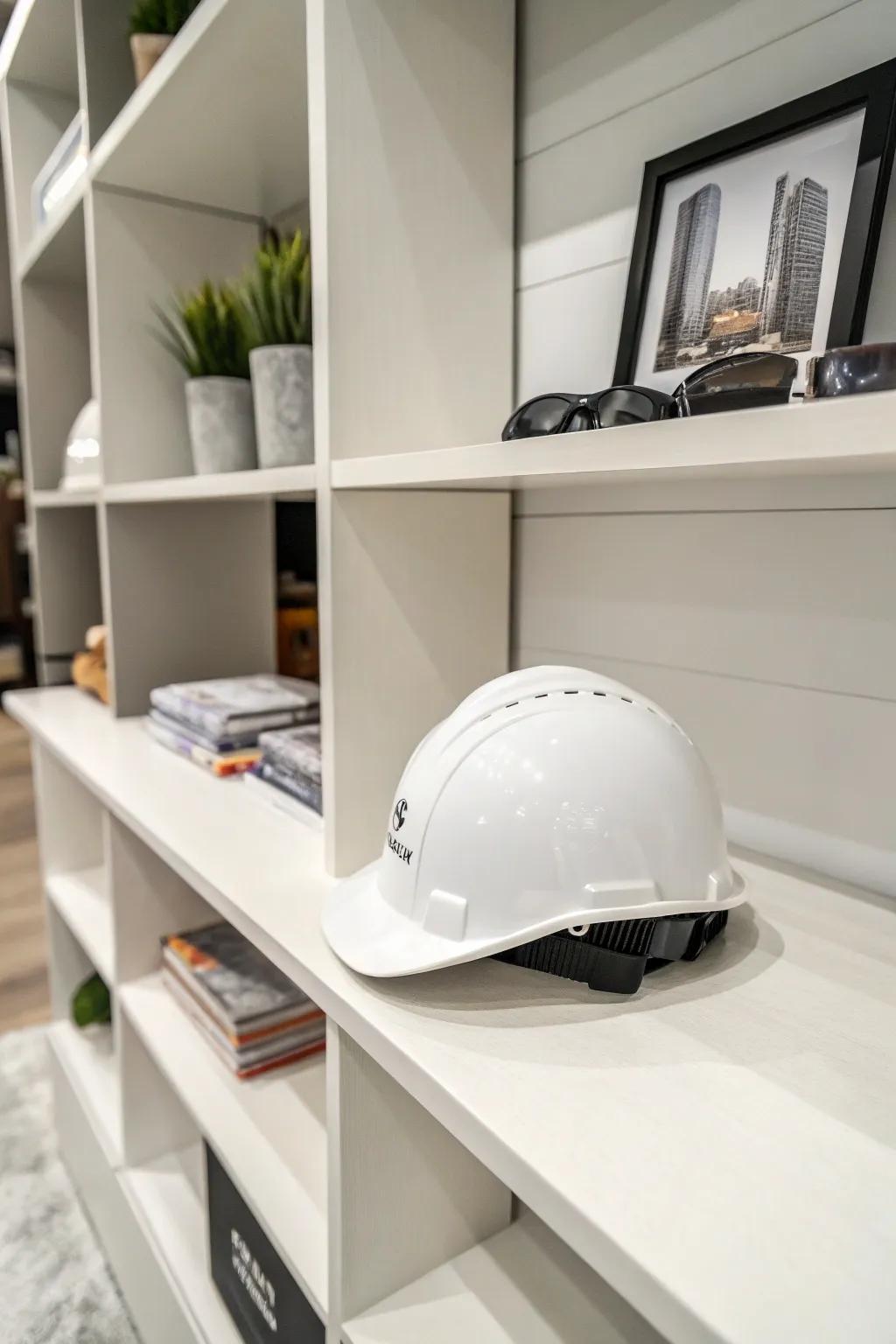 A safety helmet showcasing a polished and contemporary minimalist aesthetic.