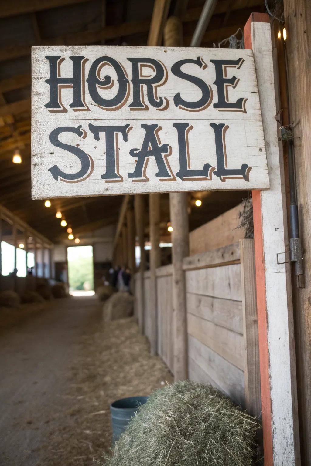 An artistic mix of fonts on a stall sign.