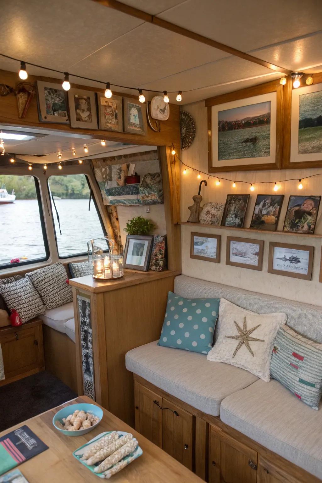 Personal touches make this houseboat feel like home.