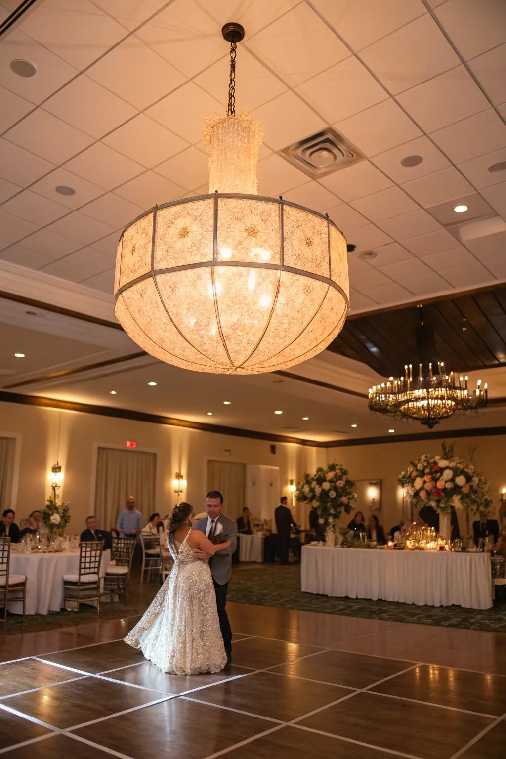 Oversized light fixtures create a captivating focal point.