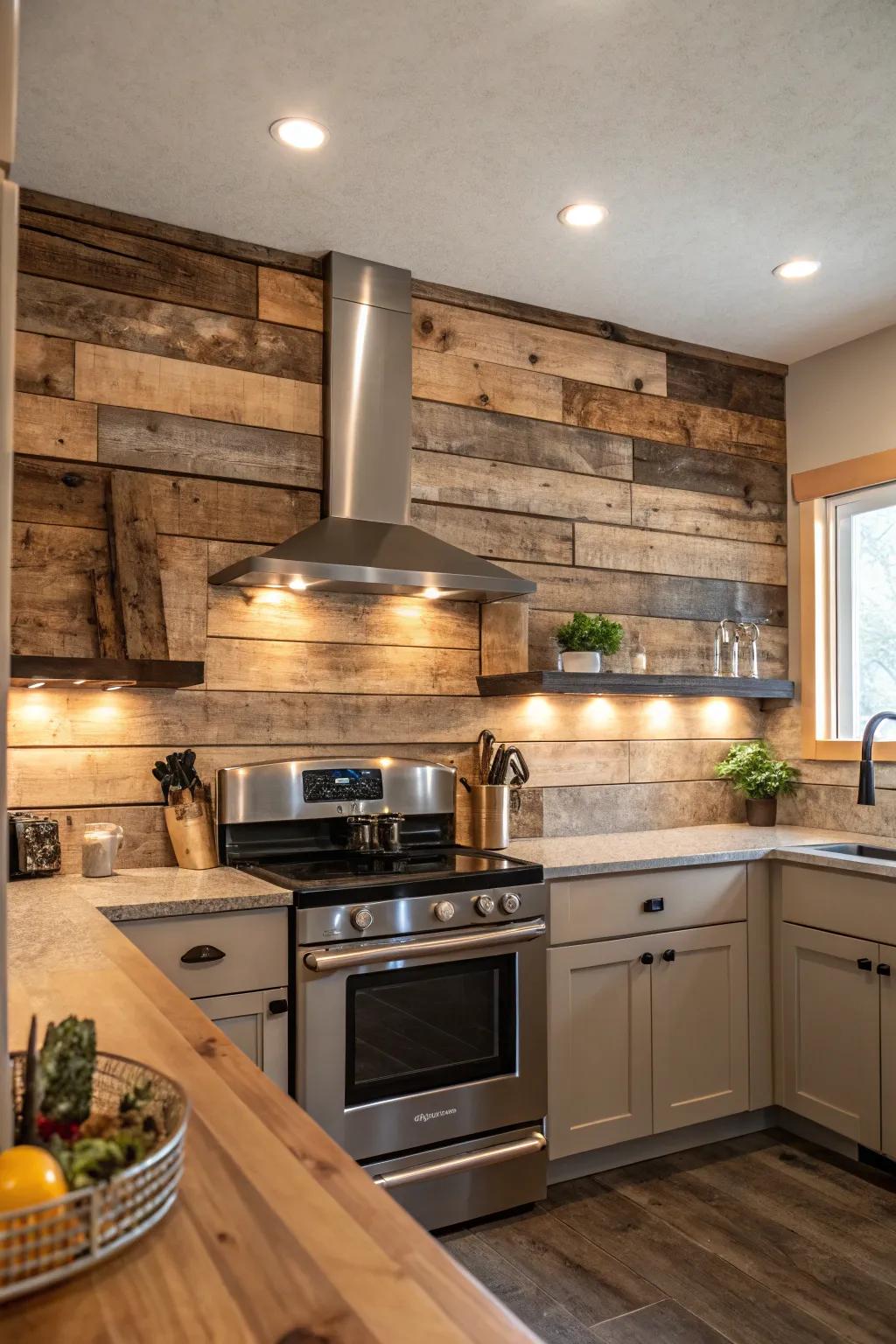 Reclaimed wood adds warmth and sustainability to your kitchen design.