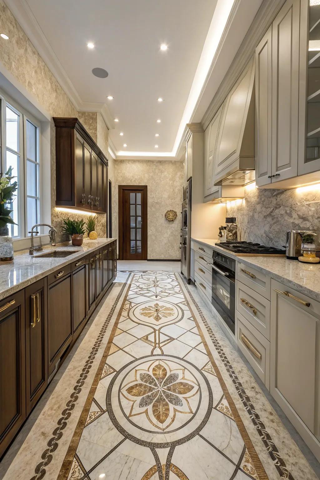 Elevate your kitchen with marble mosaic elegance.