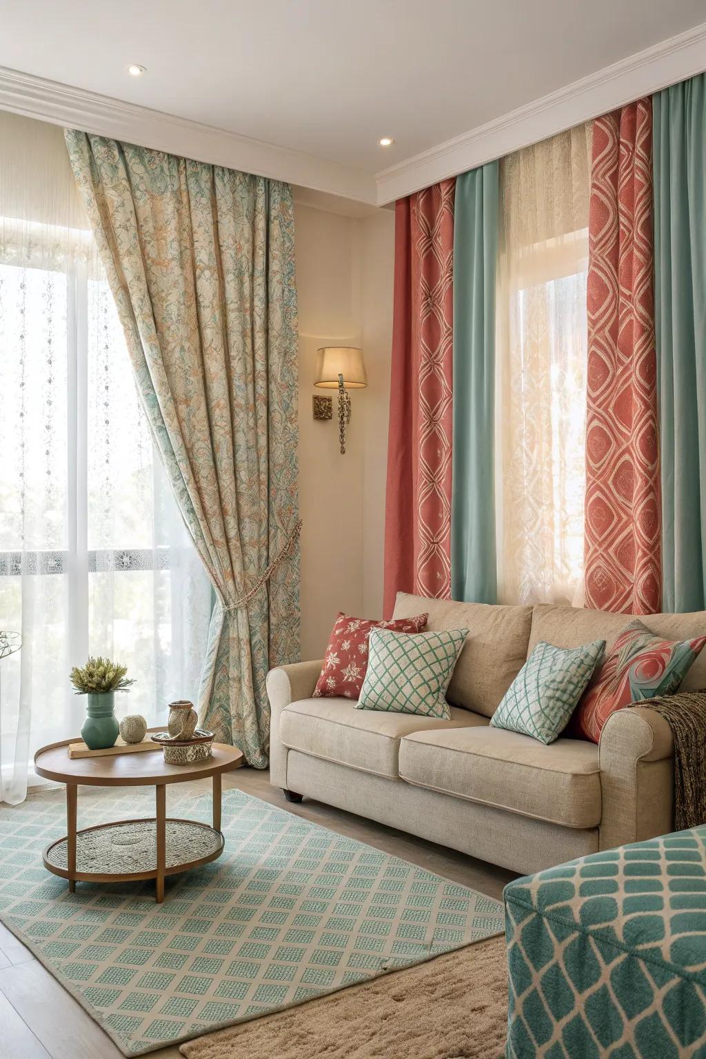 Color coordination ties window treatments with room decor.