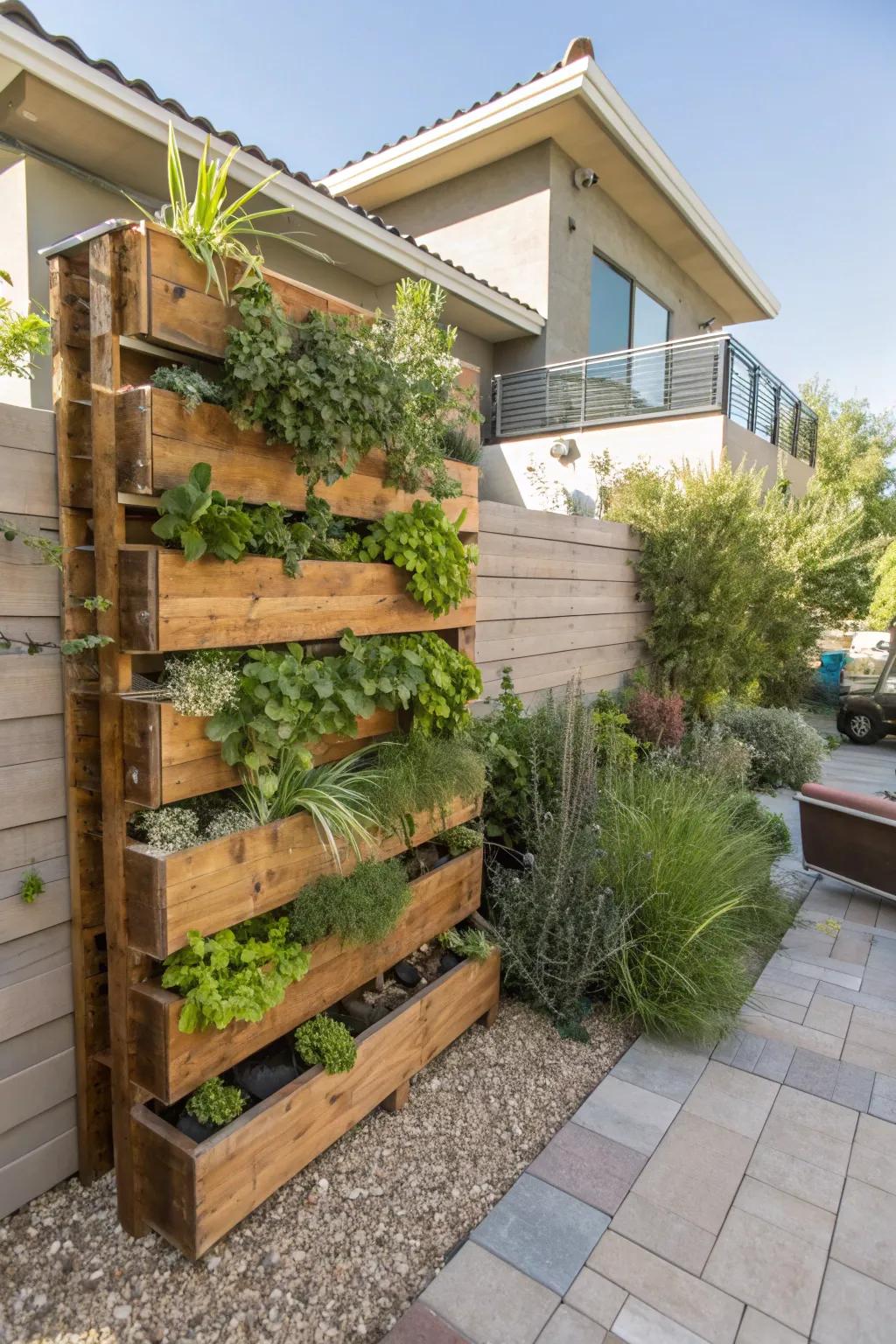 Vertical garden with native plants in a Las Vegas backyard.