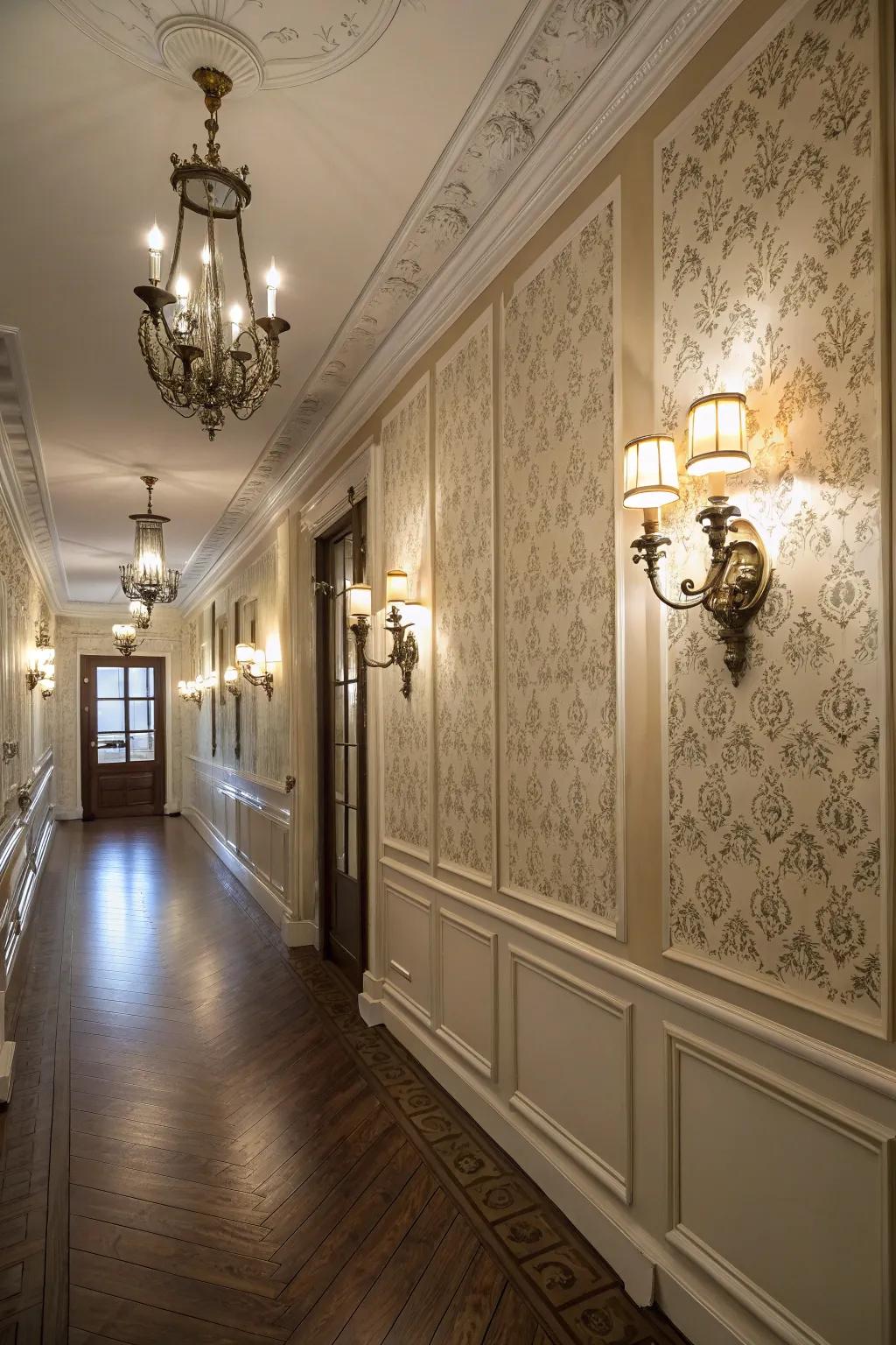 Wall sconces offer ambient lighting and elegance.