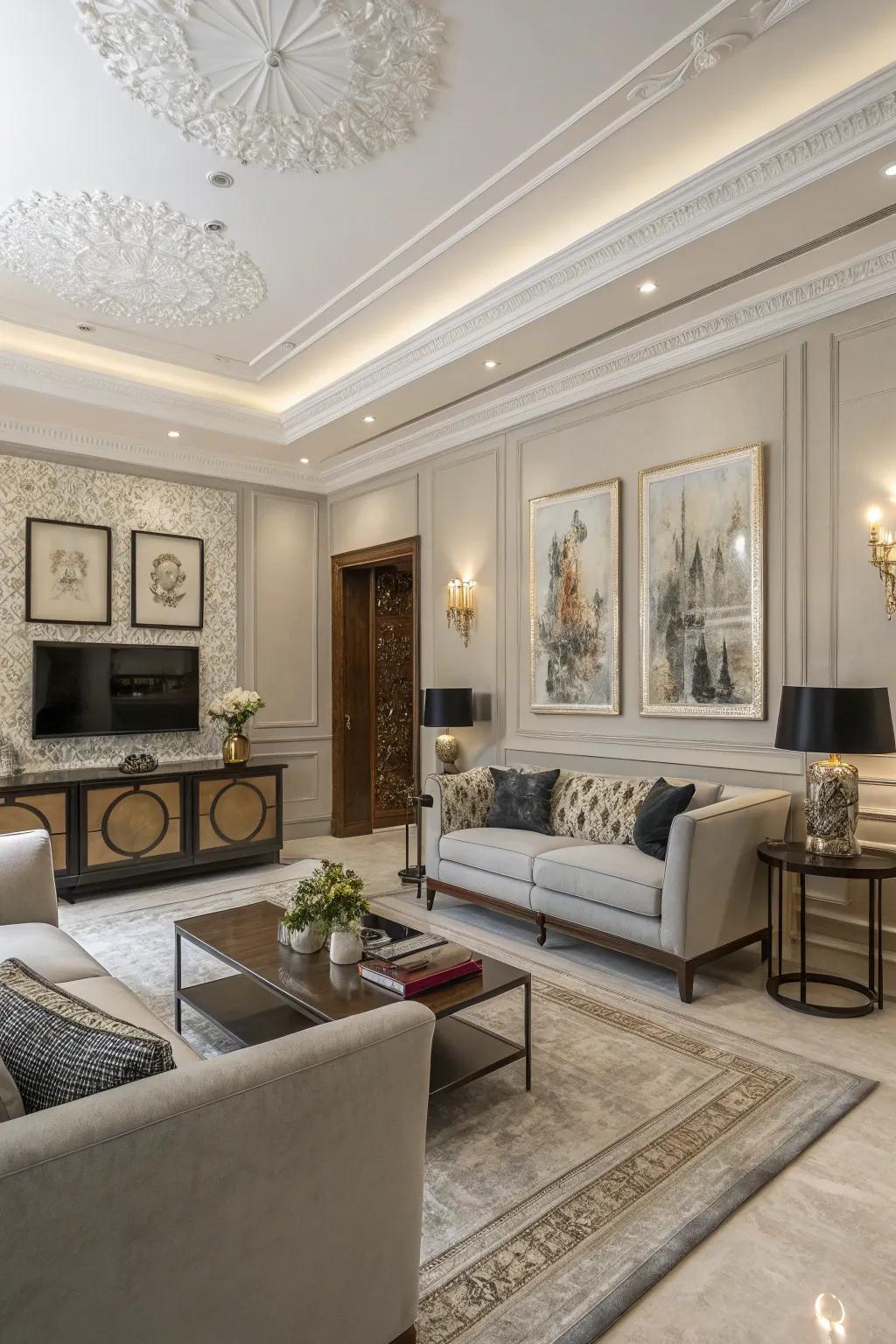 Modern and classic elements blend seamlessly in this luxurious living room.