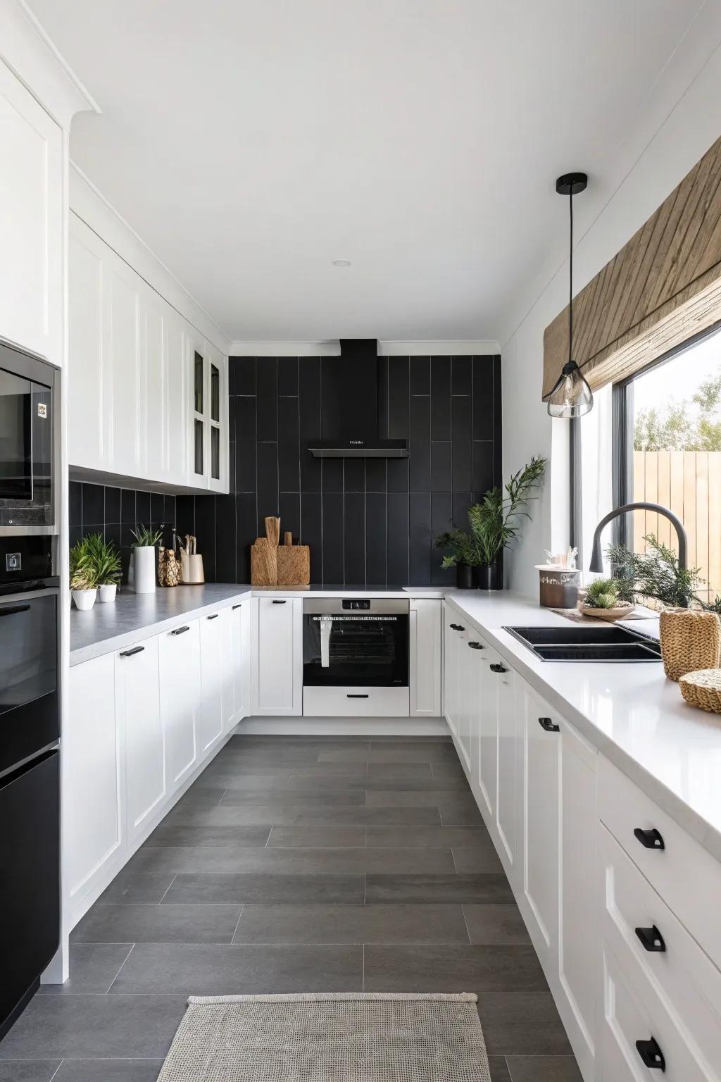 Minimalist lackluster ebony injects a modern aspect into the kitchen.