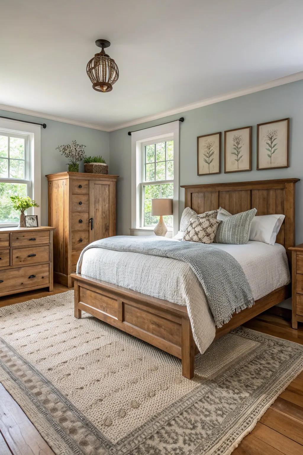 A blend of old and new elements creates a harmonious design in this guest bedroom.