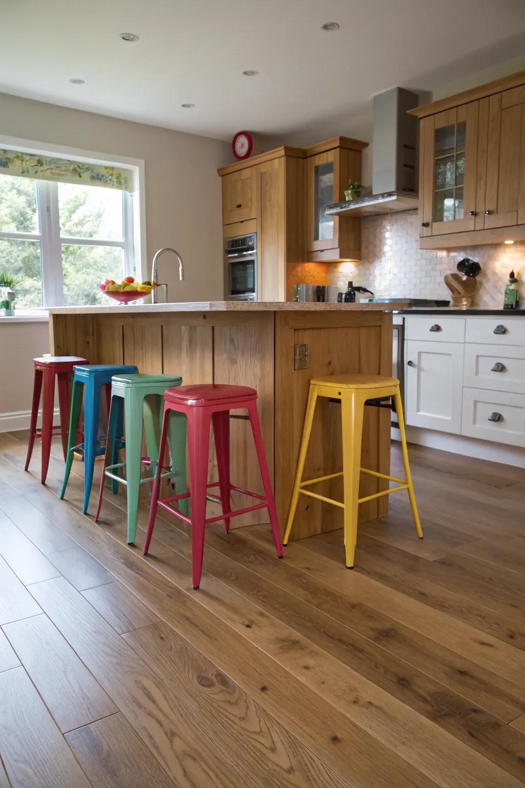 A bold splash of color against classic oak floors.