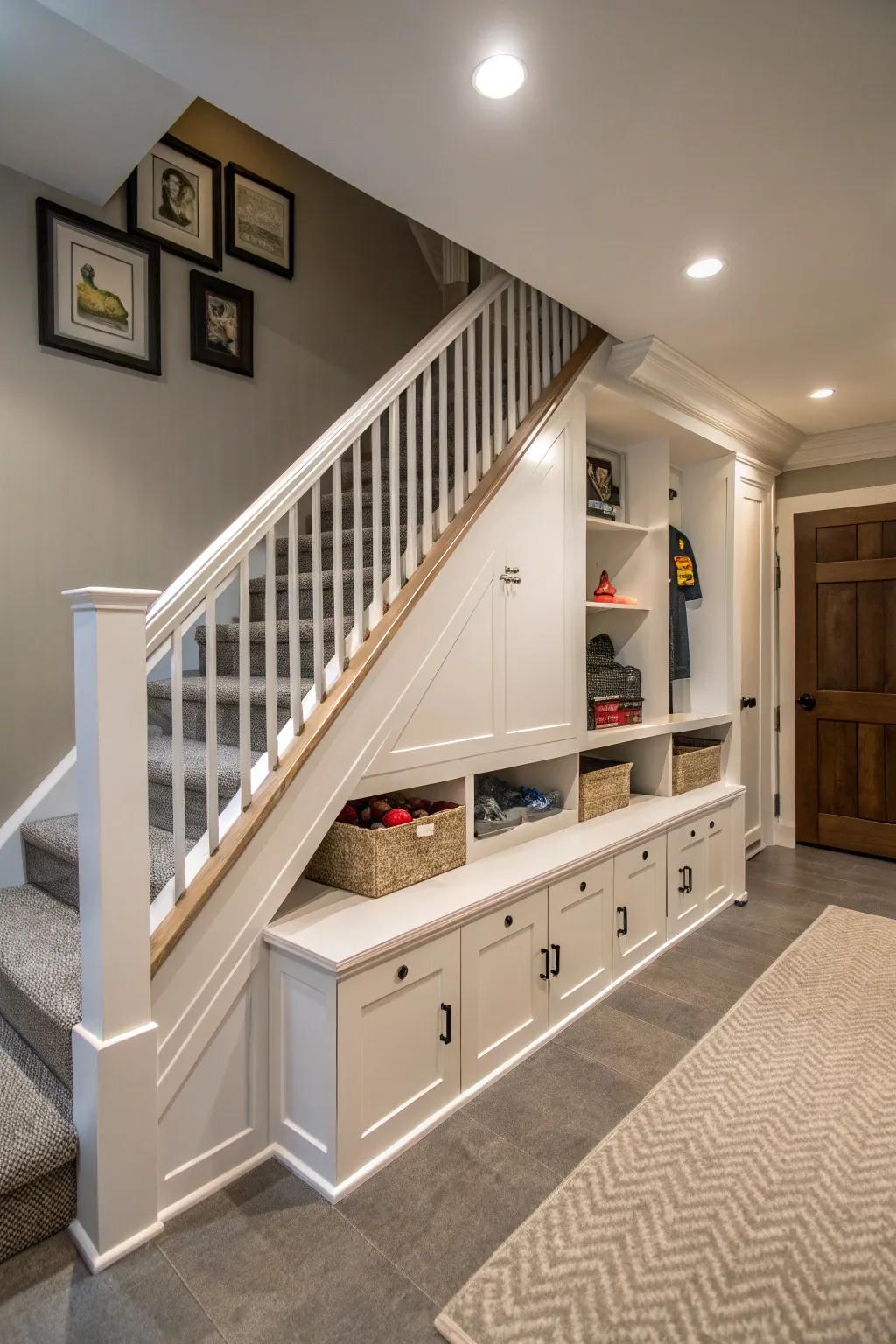 Built-in storage beneath the steps maximizes space efficiently.