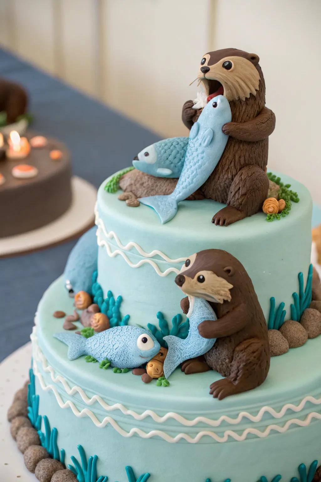 Combine otters and fish for a fun cake theme.