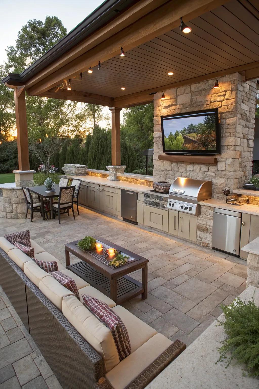 A sunken seating area offers a unique and intimate viewing experience.