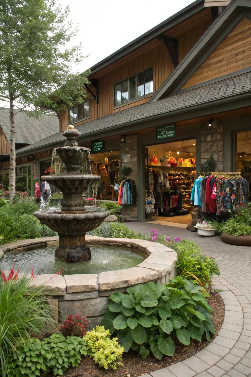 Water fountain elements designed for auditory and visual tranquility.