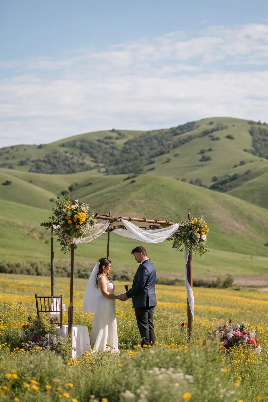 Rolling hills provide a stunning backdrop for the ceremony.