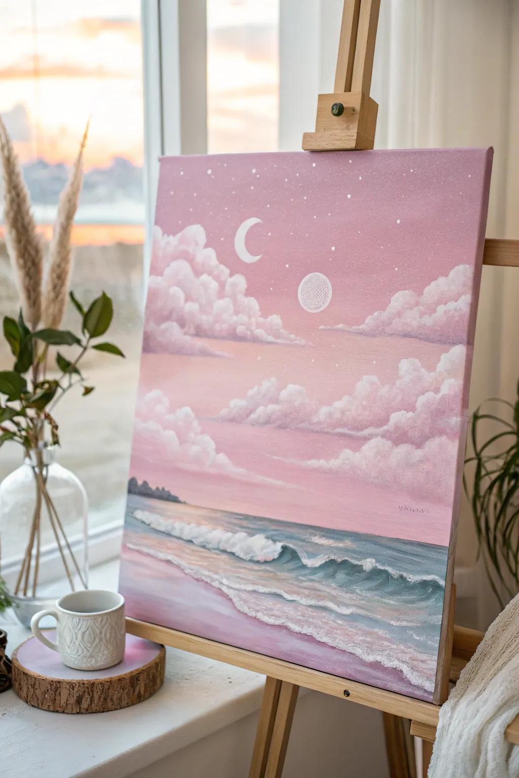 Soft and serene pastel pink dreamscape.