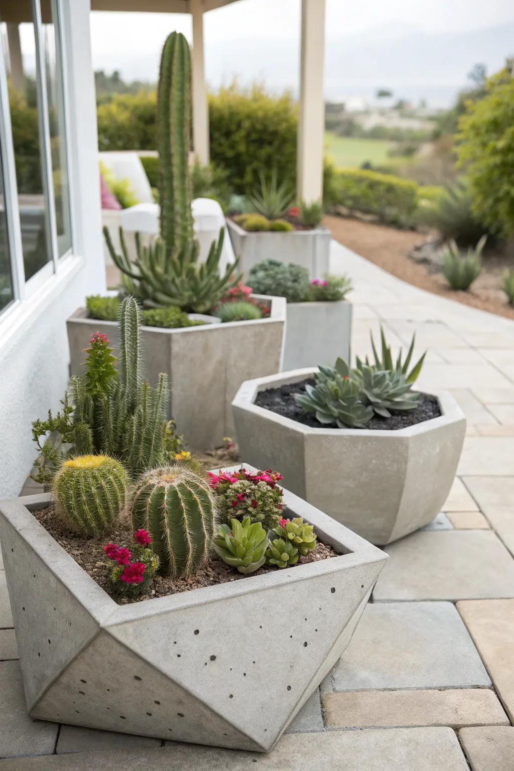 Achieve modern minimalism with concrete planters.