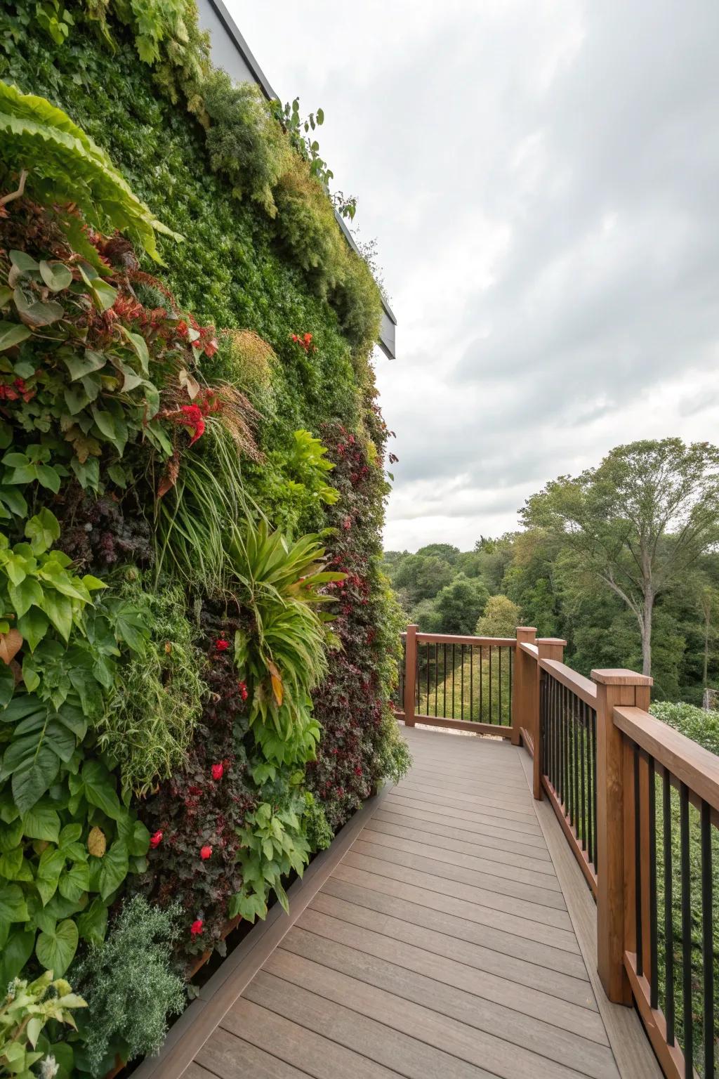 A dense living wall offers an impressive privacy solution on a deck.