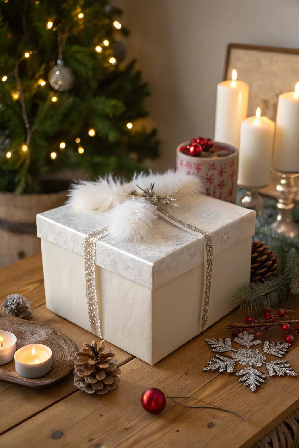 Faux fur trim adds a luxurious touch to Santa boxes.