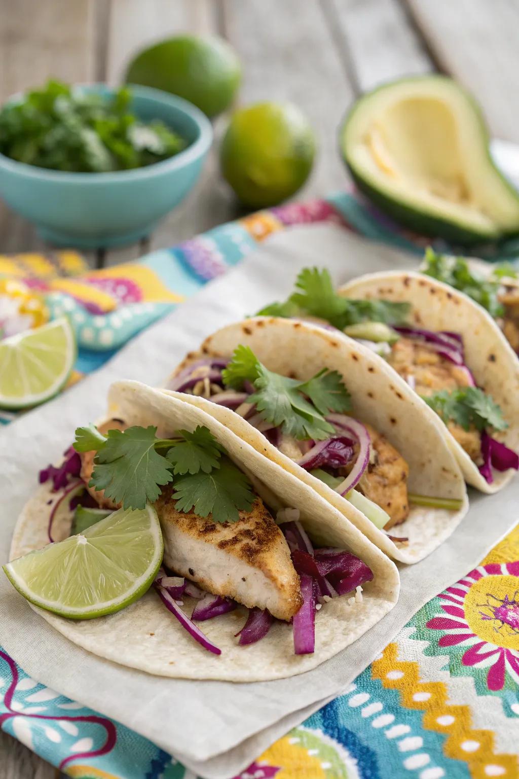 Grilled fish tacos, bringing a taste of the sea to your picnic.