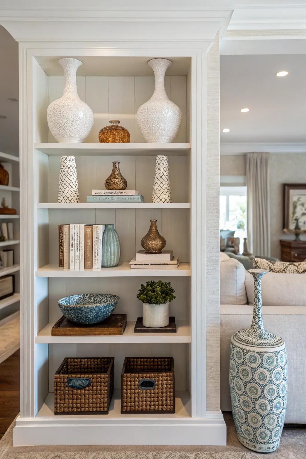 Symmetry brings balance and harmony to shelf displays.