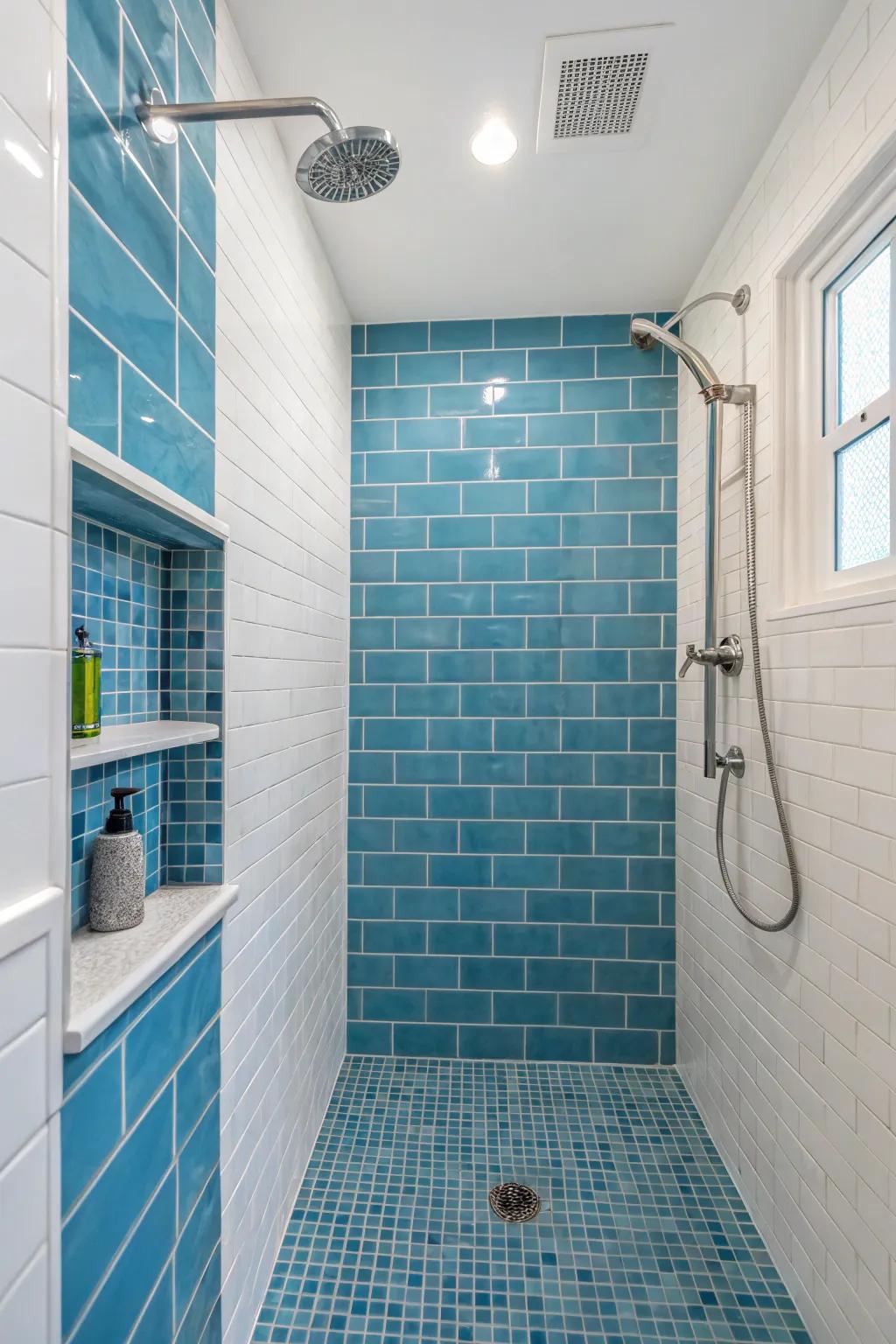 Azure accents furnish a placid, aquatic ambiance.