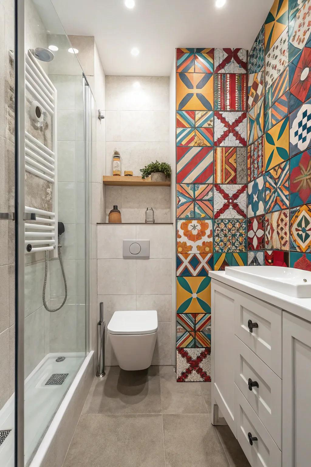 Accent walls add depth and interest to compact bathrooms.