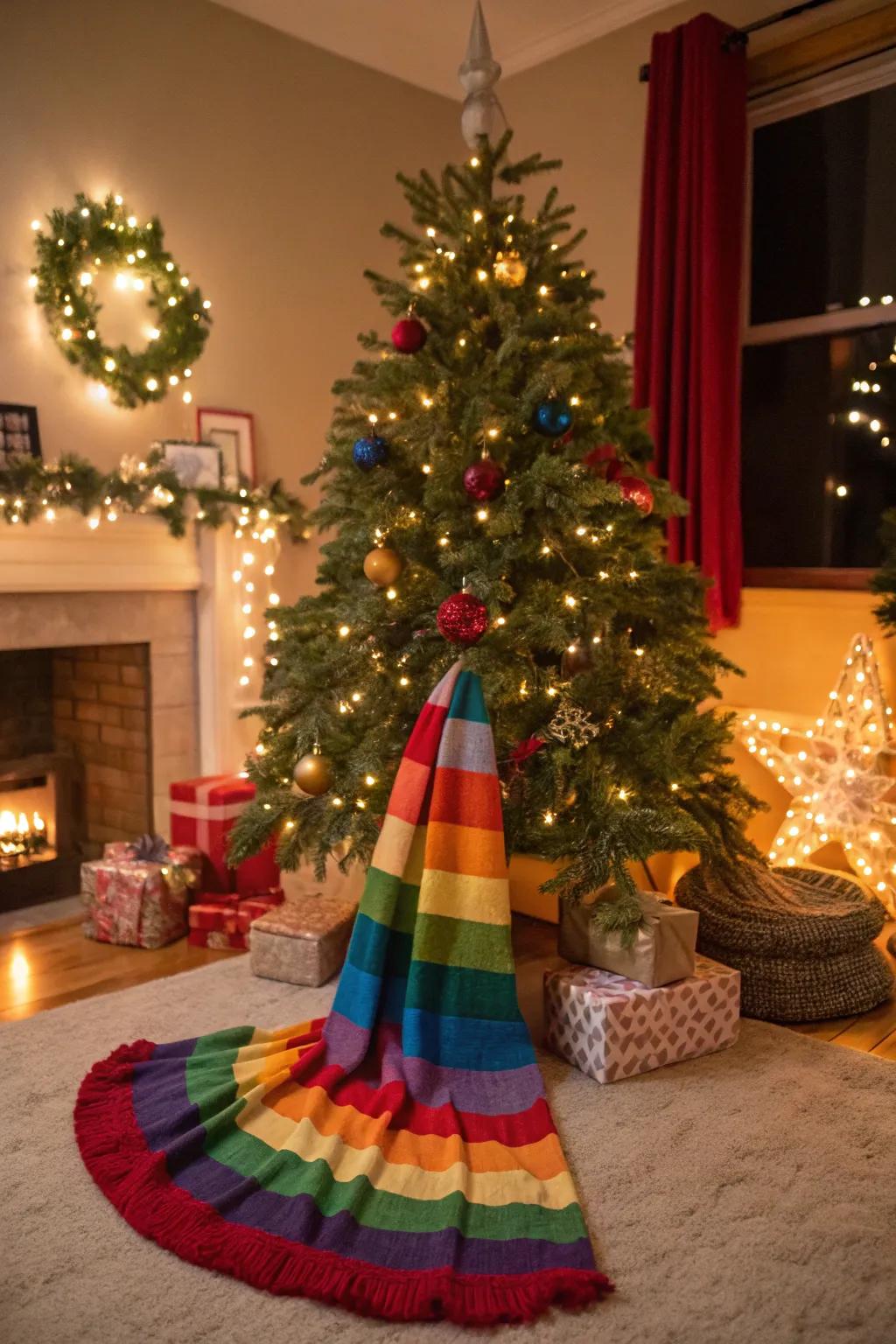 A scarf adds a playful and colorful touch to your tree base.