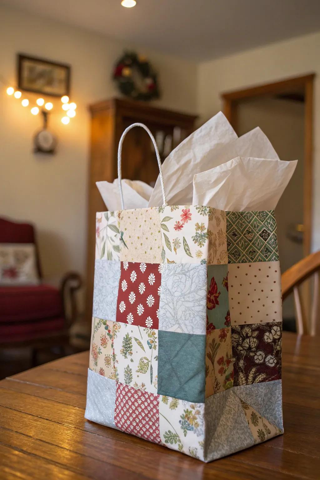 Cozy Valentine's bag adorned with fabric details.